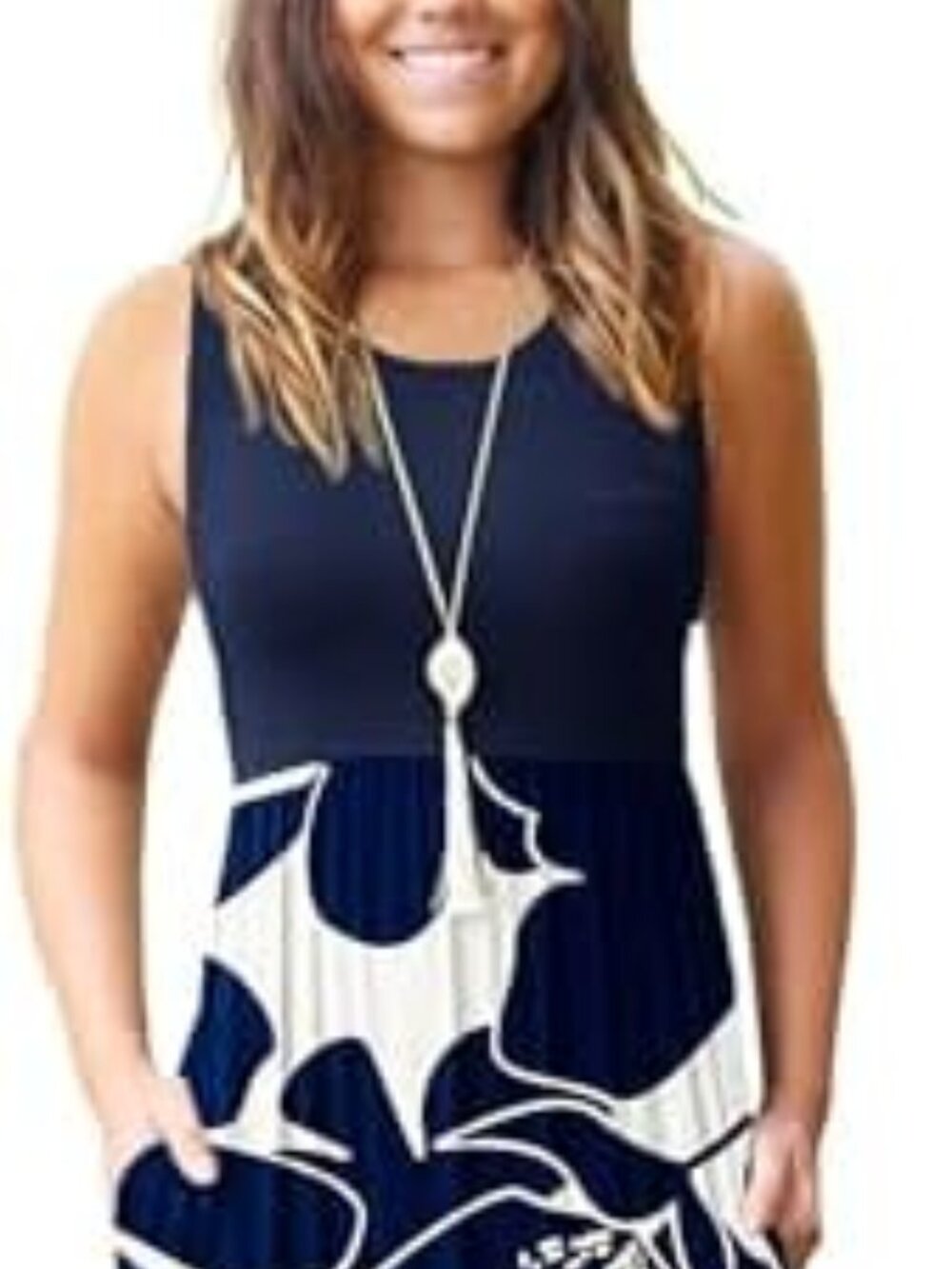 WNEEDU Womens Maxi Dress Summer Sleeveless Casual Long Dresses with Pockets